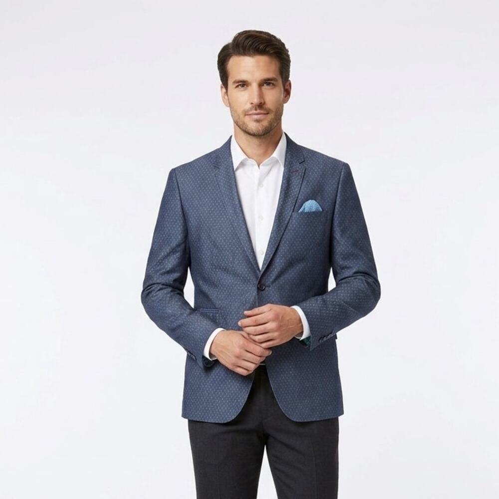 Ted Baker Blazer Jacket Mens 4/L US Blue Dreamas Micro Linen Blend Two Button